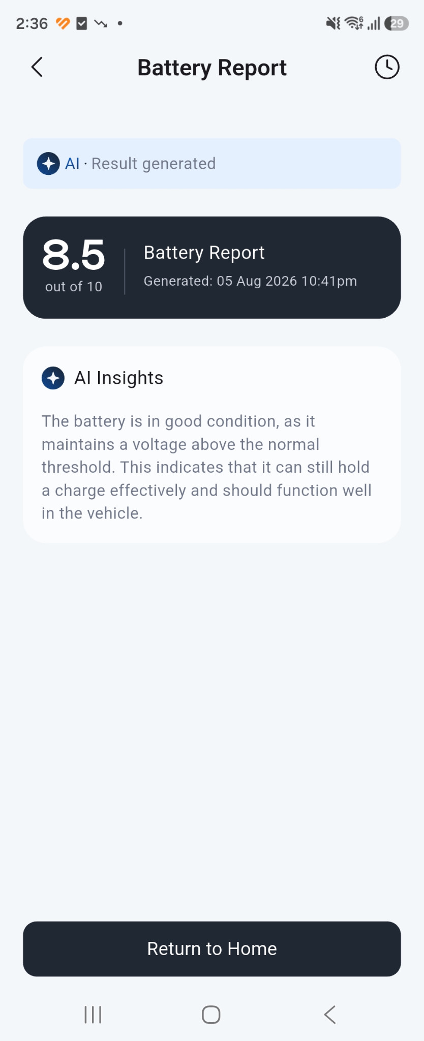 Actual recorded PD-1 AI Battery Report