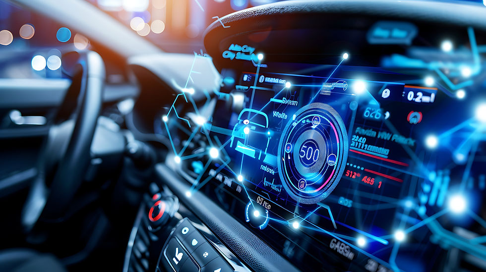 A car dashboard with many sensor readings